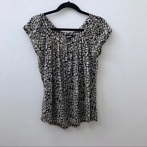 DKNY black cream patterned silk blouse shell